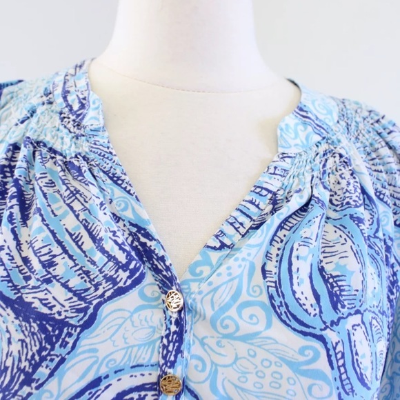 Lilly Pulitzer Elsa Stuffed Shells Silk Blouse - Picture 3 of 8